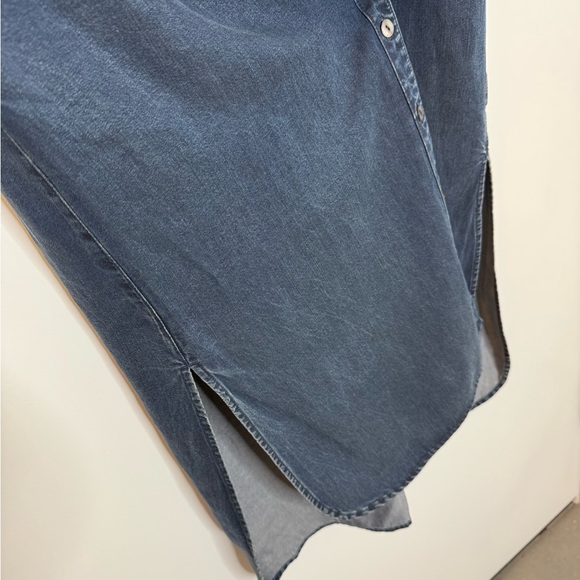 Soft Surroundings Denim Short Sleeve Button Shirt Dress Womens S Blue Midi Slit - Picture 14 of 14